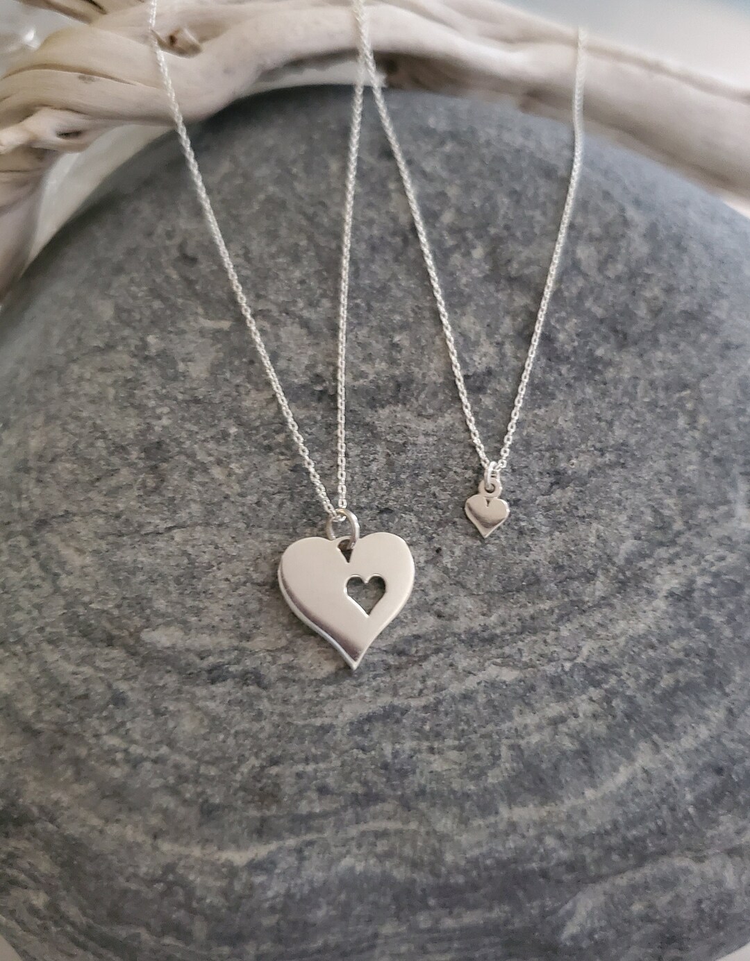 ★SENTIMENTS★ NO.240 NECKLACE HEART PENDANT 2SET NEW I Love You BEST FRIEND Heart Silver Tone Rhinestone 2