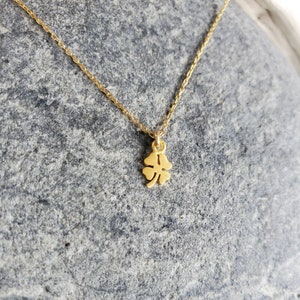 Tiny gold shamrock necklace, gold clover, small gold necklace, shamrock pendant, 4 leaf clover necklace image 4