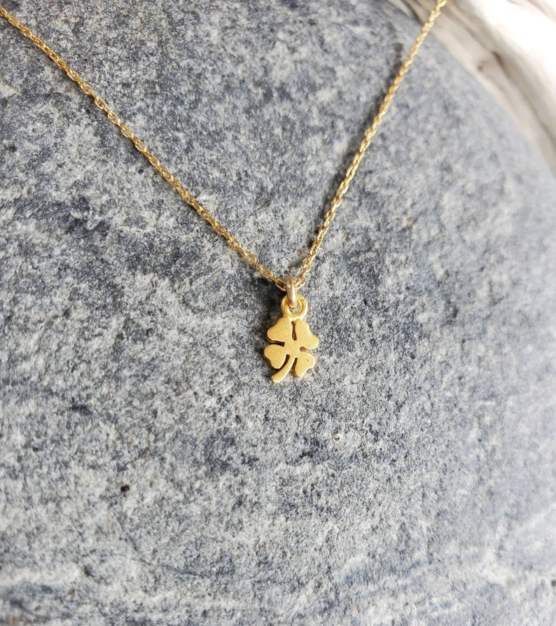 Tiny gold shamrock necklace, gold clover, small gold necklace, shamrock pendant, 4 leaf clover necklace image 4
