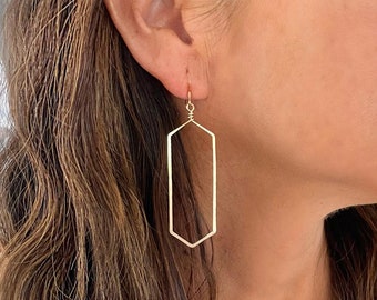 Gold Earrings, Hammered Earrings, Geometric, Simple, Dangle Earrings