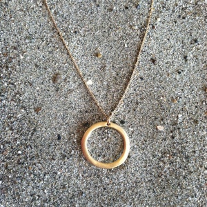 Gold Necklace, Circle Pendant, Matte Gold Plated Circle Pendant, Circle Charm Necklace, Gold Circle Necklace image 2