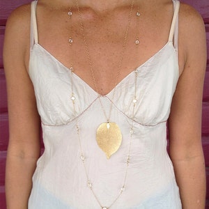 Large Gold or Silver Leaf Pendant Necklace, Long Necklace, Gold Leaf, Silver Leaf, Leaf Pendant