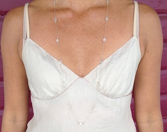 Swarovski Crystal Long necklace, Silver Chain, Gold Chain, Bezel Crystal, 36" necklace, wrap necklace