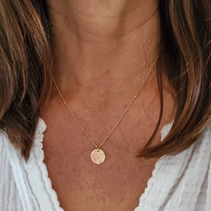 Small Hammered Circle Necklace, Gold Circle Necklace, Layering Necklace, 14k Gold Fill, Dainty, Gold Circle, Coin, Minimalist Necklace, Tiny Gold 12mm Disk