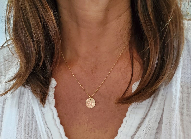 Small Hammered Circle Necklace, Gold Circle Necklace, Layering Necklace, 14k Gold Fill, Dainty, Gold Circle, Coin, Minimalist Necklace, Tiny Gold 12mm Disk