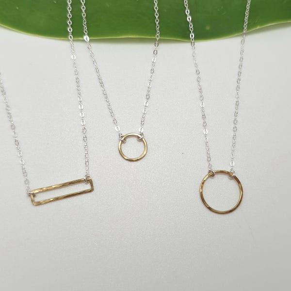 Dainty Mixed Metal Necklace, Sterling Silver, Gold Filled, Circle Necklace, Bar Necklace, Dainty Necklace, Karma Necklace, Dainty, Minimal