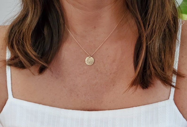 Small Hammered Circle Necklace, Gold Circle Necklace, Layering Necklace, 14k Gold Fill, Dainty, Gold Circle, Coin, Circle Necklace, Tiny image 8