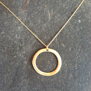 Gold Necklace, Circle Pendant, Matte Gold Plated Circle Pendant, Circle Charm Necklace, Gold Circle Necklace image 3