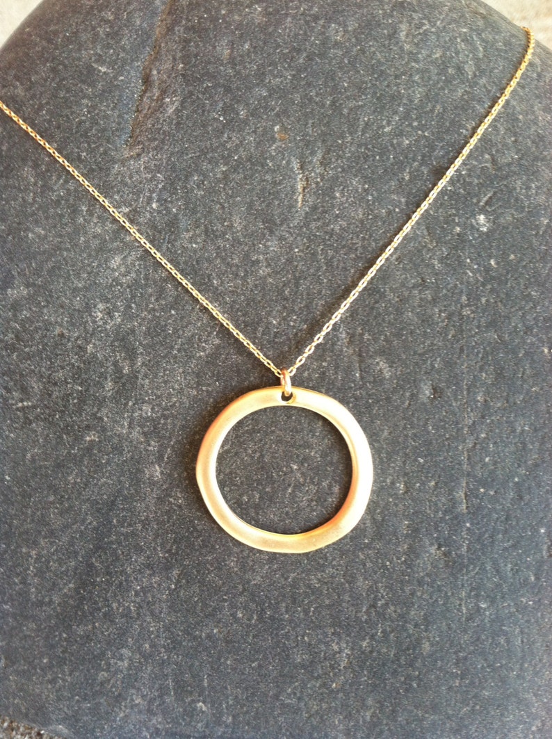 Gold Necklace, Circle Pendant, Matte Gold Plated Circle Pendant, Circle Charm Necklace, Gold Circle Necklace image 3