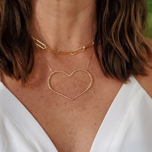 Extra stort, öppet hjärthalsband, 14k guldfyllning, sterlingsilver, öppet hjärta, hjärthalsband, stort hjärta, guld, hjärta, Emily i Paris bild 7