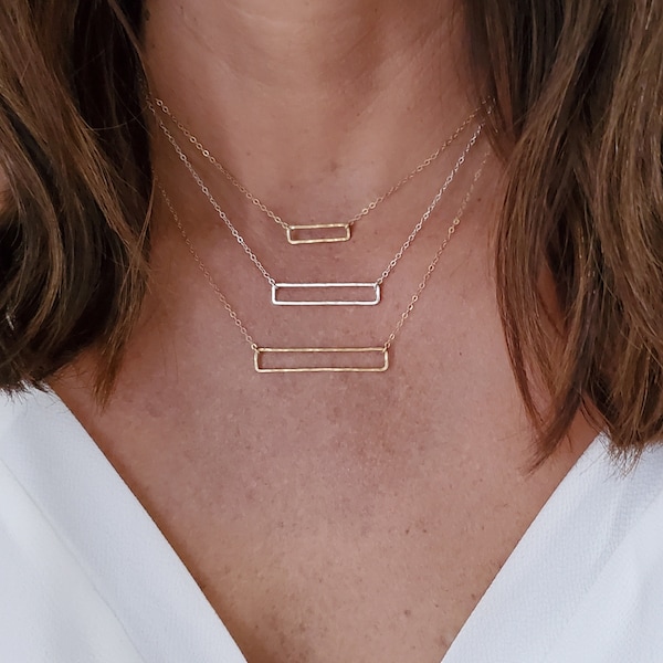 Hammered Open Bar Necklace, Sterling Silver, 14k Gold Fill, Layering Necklace, Bar Necklace, Gold bar Necklace, Silver bar necklace, Dainty