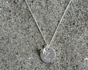 Monogram Necklace, Star Necklace, Sterling Silver, Initial Necklace, Star Initial Necklace