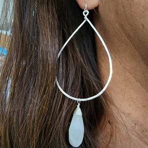 Moonstone Earrings, Gold Fill, Sterling Silver, Hoop Earrings, Hammered Earrings, Silver, Gold Fill, Moonstone, Long Drop Earrings, Hammered image 6