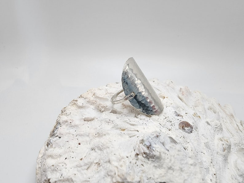 Silver Hammered Shield Ring, Sterling Silver, Ring, Hammered, Simple, Oval Ring, Sterling Silver, Chunky, Statement Ring, Silver Ring, Ring image 7