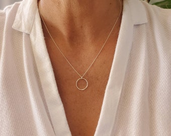 Small Sterling Silver Necklace, Circle Pendant, Hammered Circle, Silver Necklace, Sterling Silver, Dainty, Open Circle Necklace