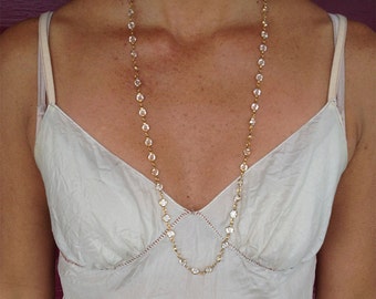 Swarovski Crystal Long necklace, Bezel Crystal, Faceted Crystal, 32" necklace