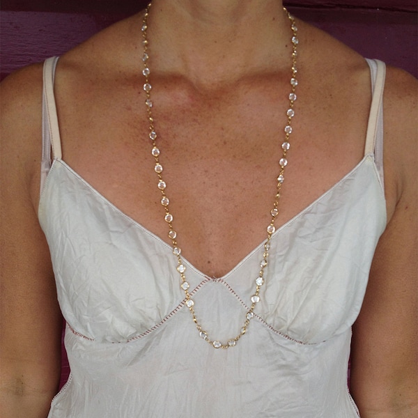 Swarovski Crystal Long necklace, Bezel Crystal, Faceted Crystal, 32" necklace