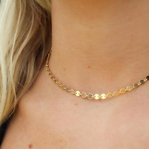 Adjustable Gold Sequin Necklace, Dainty Gold Necklace, Choker, Sparkle, Gold Choker, Layering Necklace, 14k, Gold Filled, Dainty, Minimalist