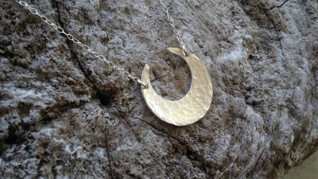 Large Sterling Moon Necklace, Crescent Moon, Sterling Silver Necklace ...