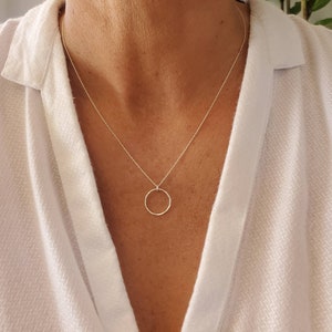Small Gold Necklace, Circle Pendant, Hammered Circle, Gold Necklace, Gold Fill, Dainty Necklace, Open Circle Sterling Silver