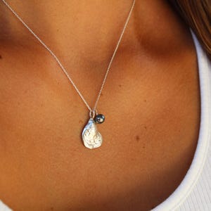 Oyster Shell Necklace, Freshwater Pearl, Sea Shell, Silver Necklace, Pearl Necklace, Beach,  Ocean, Oyster, Luck