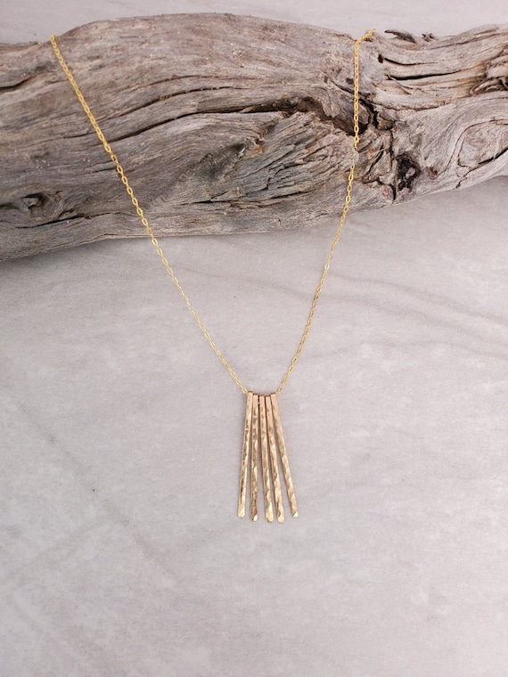 Gold fringe necklace, simple necklace, gold neclace, small gold necklace, hammered necklace, small, layering, fringe