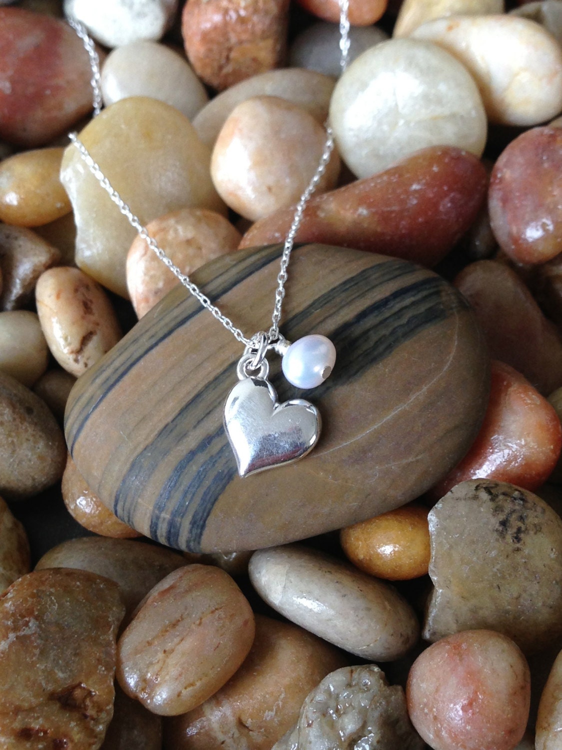 Silver heart necklace with birthstone deals
