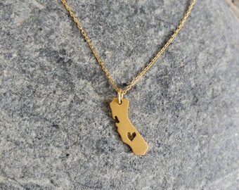 California Love, Tiny Gold Necklace, California, Heart, Gold Necklace, I Love California, Necklace, Gold California Necklace, Heart Necklace