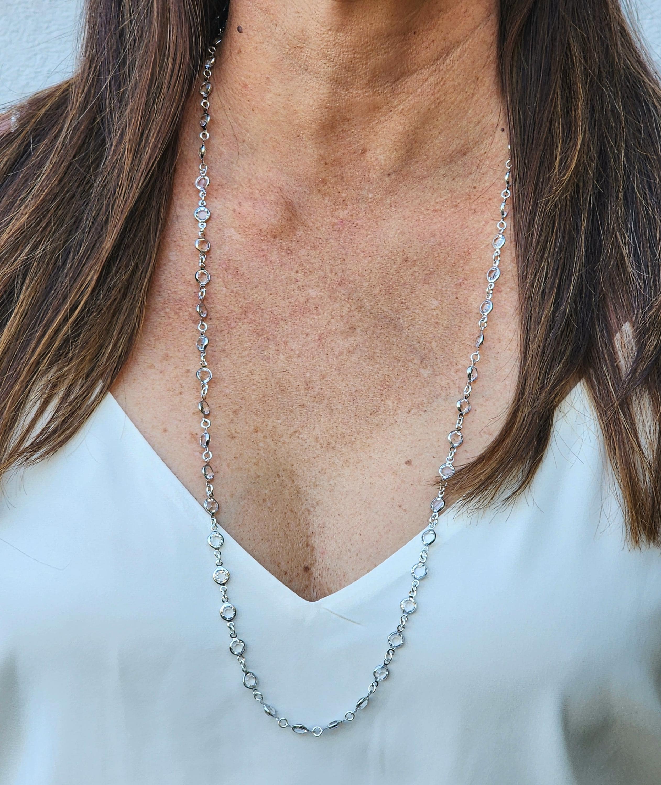 Swarovski Crystal ロング ネックレス カボション 旧刻印 Swarovski Crystal Long Necklace, Bezel Crystal, Faceted Crystal