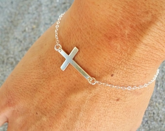 Pulsera de cruz de plata, cadena de plata de ley, pulsera de cruz, cruz de plata de ley