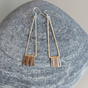 Fringe Earrings, Silver and Gold, Mixed Metal, Hammered Earrings, Fringe Earrings, Long Earrings, Dressy, Sterling Silver, Gold Fill, Dainty