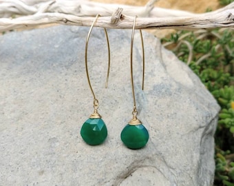 Drop Earring, Faceted Green Chalcedony, Gold Fill,Sterling Silver, Earrings, Gemstone Earrings, Emerald, Chalcedony, Earrings, Dangle,Dainty