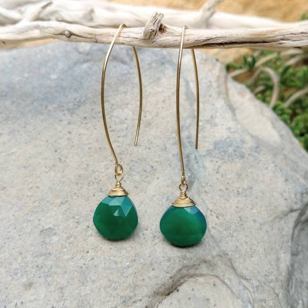 Drop Earring, Faceted Green Chalcedony, Gold Fill,Sterling Silver, Earrings, Gemstone Earrings, Emerald, Chalcedony, Earrings, Dangle,Dainty