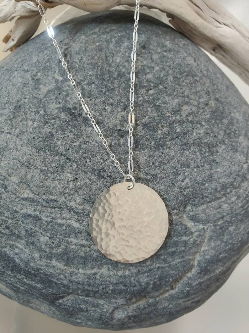 Large Hammered Circle Necklace Gold Silver Long Layering Etsy