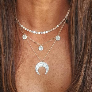 Layered Necklace Set, Moon, Set of 3, Gold, Silver, Three Necklaces, Layering Necklaces, Necklace Set, Layered Set, Dainty, Minimalist,