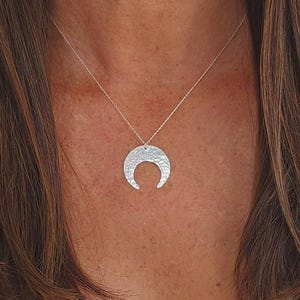 Large Sterling Moon Necklace, Crescent Moon, Sterling Silver Necklace, Silver Moon, Hammered, Moon Necklace, Chunky Necklace