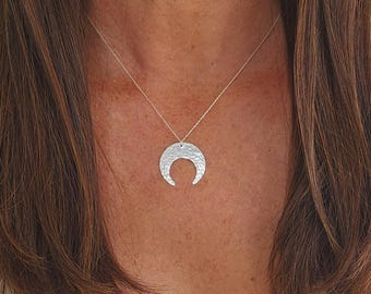 Large Sterling Moon Necklace, Crescent Moon, Sterling Silver Necklace, Silver Moon, Hammered, Moon Necklace, Chunky Necklace