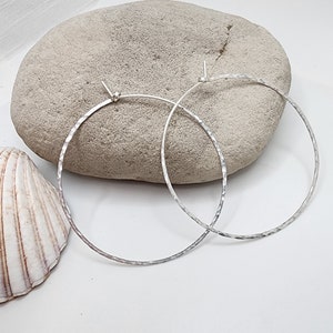 Thin Hoop Earrings, Hoop Earrings, Lightweight, Hammered Hoop Earrings, Hammered Earrings, Sterling Silver, or, Gold, Small, Medium, Large image 5