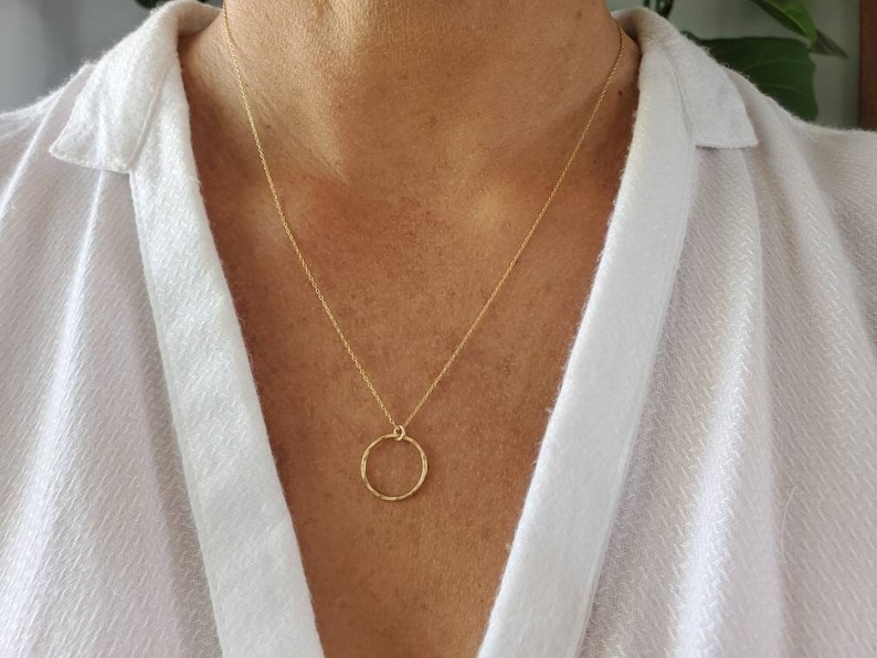 Small Gold Necklace, Circle Pendant, Hammered Circle, Gold Necklace, Gold Fill, Dainty Necklace, Open Circle Gold Fill