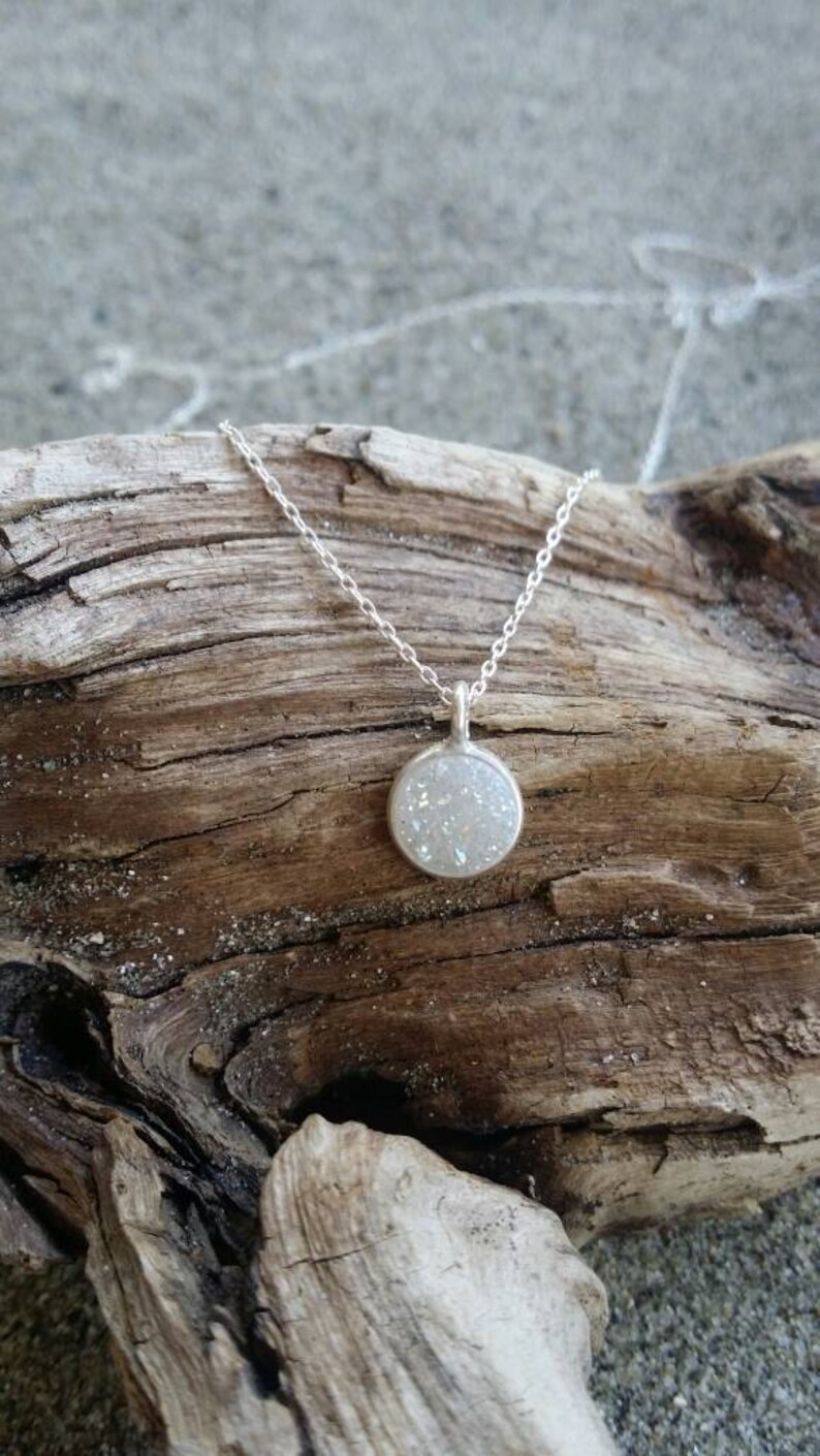 Tiny Sterling Silver Druzy necklace, Dainty, Druzy, Silver Necklace image 7