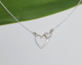 Double Heart Necklace, Mother, Daughter, Two Hearts, Sterling Silver, Small Heart Necklace, Silver Heart Necklace, Mother's, Day, Necklace
