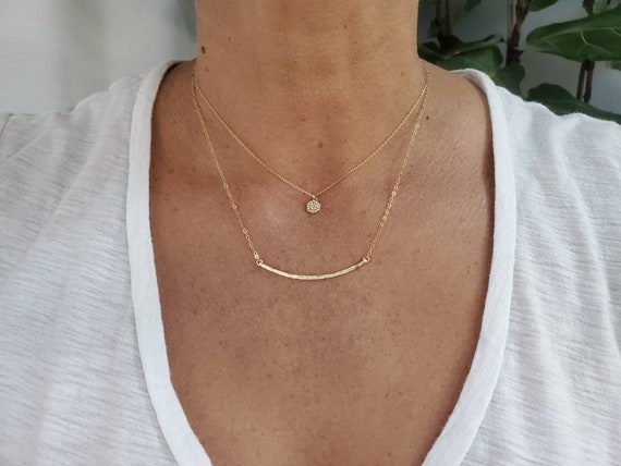 Tiny faceted bead necklace, tiny gold necklace, tiny silver necklace