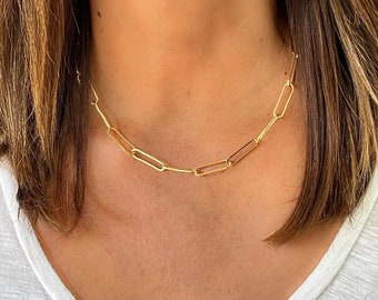 Extra Large Link, Gold Paperclip Necklace, Gold Chain, Layering, Necklace, Chunky, Link, Minimalist, Gold, Necklace, Paper Clip, Gold Plated