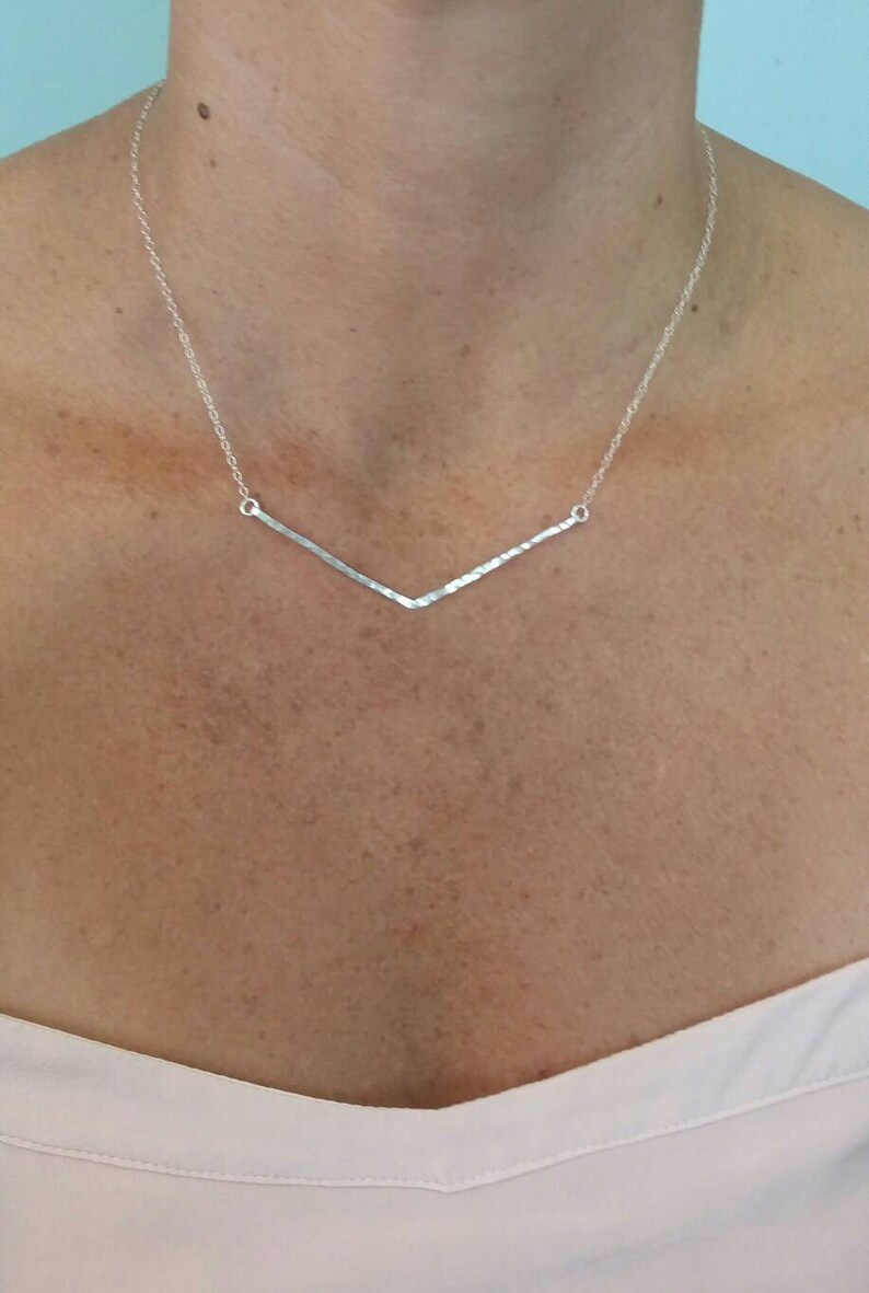 Large Hammered V Bar Necklace Silver Hammered Necklace Etsy