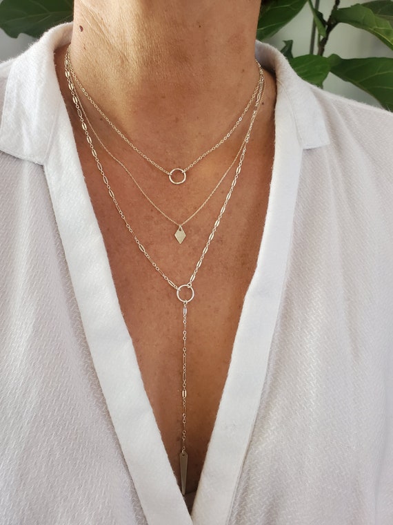 Layered Necklace Set Set of 3 Gold 