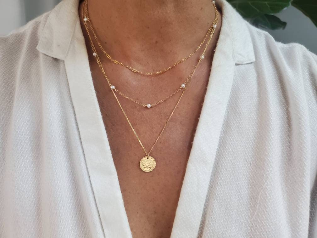 Gold Layered Necklace Set, Set of 3 Layers Necklace, Layered Coin Necklace  Gold, Dainty Gold Necklace Set, Stackable Necklaces for Women 