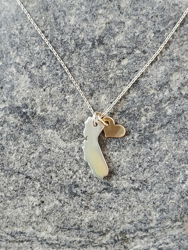 California Love, Tiny Sterling Silver California Necklace, Gold Heart, Silver Necklace, I Love California, Necklace, Small Silver Necklace image 8