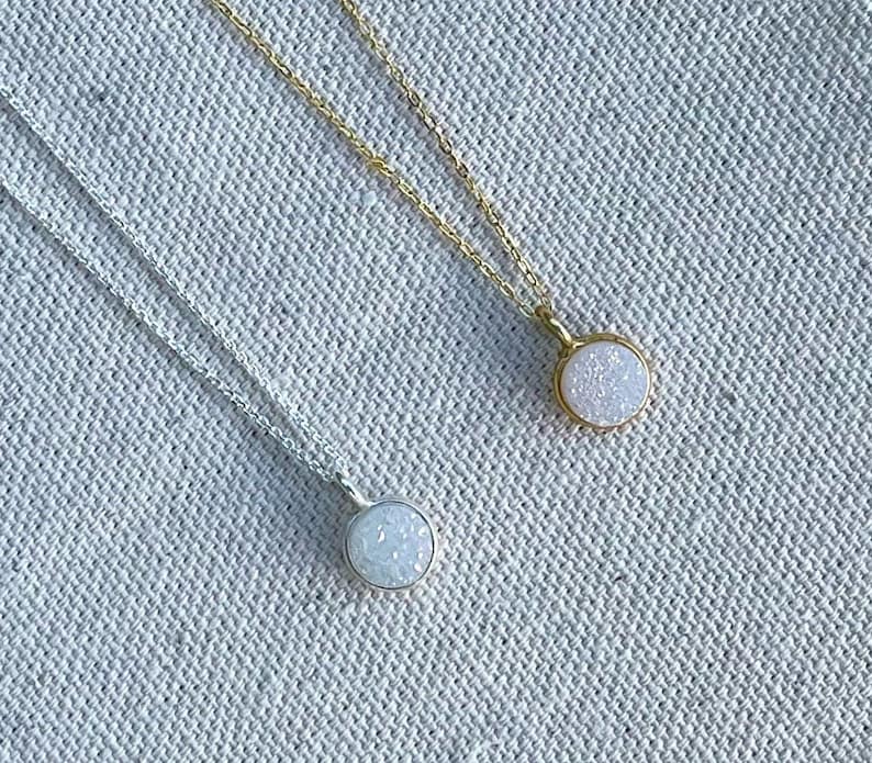 Tiny Sterling Silver Druzy necklace, Dainty, Druzy, Silver Necklace image 3