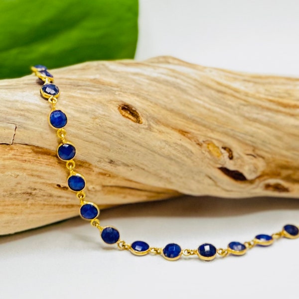 Sapphire Bezel Chain, Sapphire Necklace, Bezel Chain, Sapphire, Gold Sapphire Necklace, Sapphire Necklace, Gold, Plated, Blue