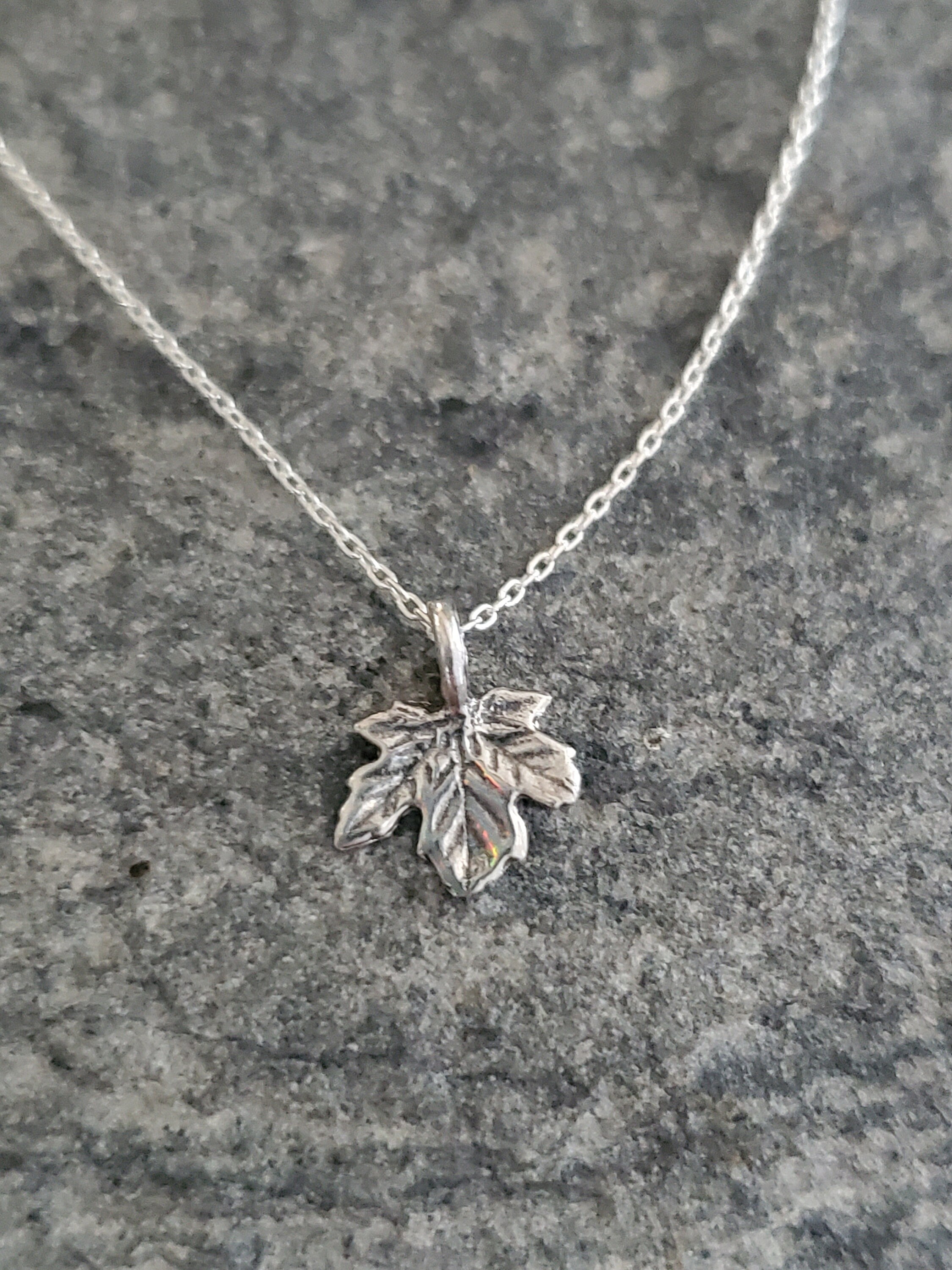 Silver Leaf Necklace / Small Realistic Silver Leaf Pendant on 